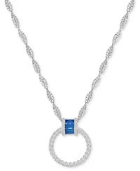 Cubic Zirconia & Lab-Grown Blue Spinel Doorknocker Pendant Necklace in Sterling Silver, 18" + 2" extender