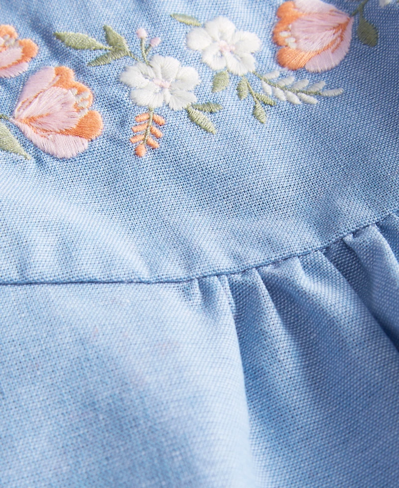 Baby Girls Cotton Chambray Flower Sunsuit, Exclusively at Macy's