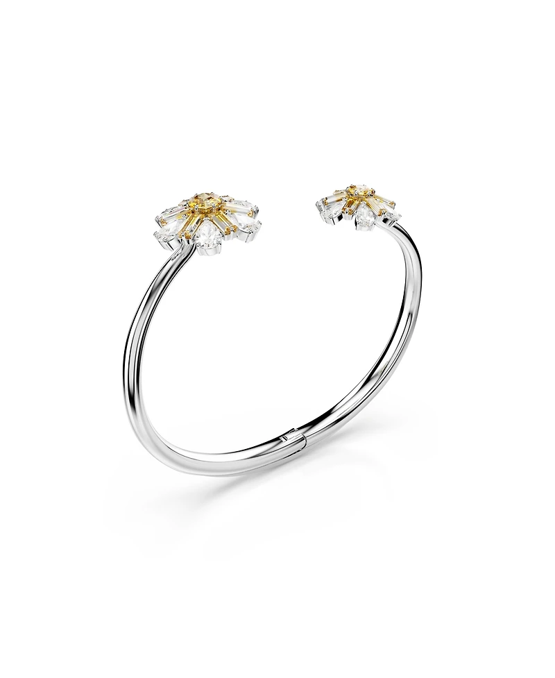 Swarovski Flower, Yellow, Rhodium Plated Idyllia Bangle Bracelet