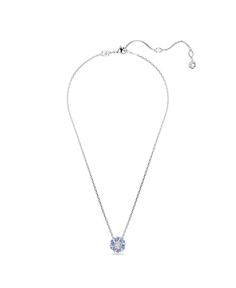 Swarovski Flower, Blue, Rhodium Plated Idyllia Pendant Necklace