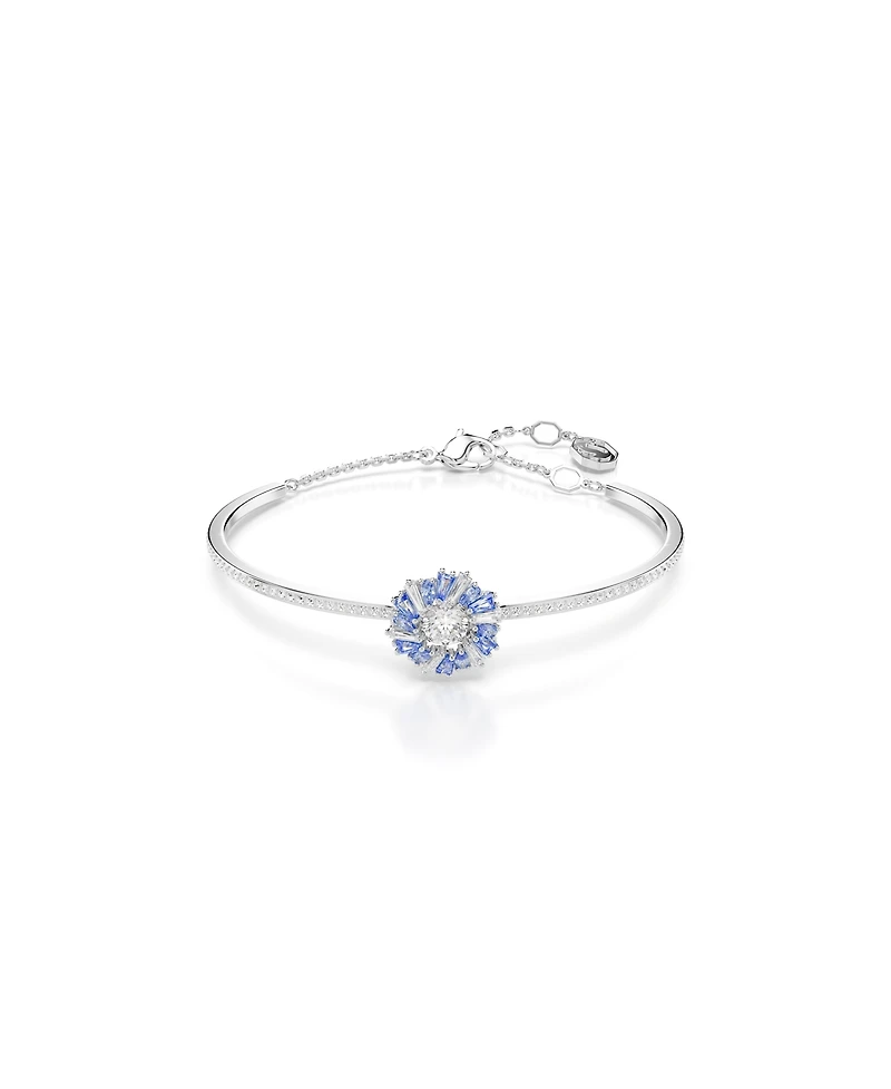 Swarovski Flower, Blue, Rhodium Plated Idyllia Bangle Bracelet