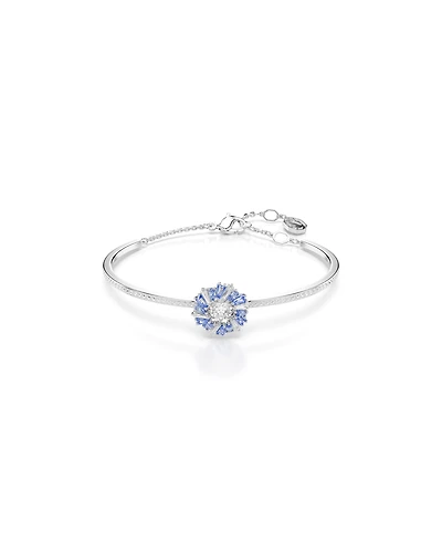 Swarovski Flower, Blue, Rhodium Plated Idyllia Bangle Bracelet