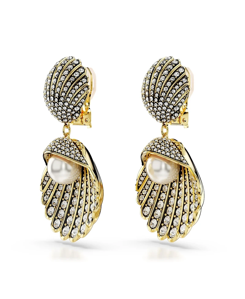 Swarovski Crystal Swarovski Imitation Pearl, Shell, White, Gold-Tone Idyllia Clip-On Earrings