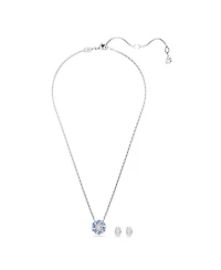 Swarovski Mixed Cuts, Flower, Blue, Rhodium Plated Idyllia Set, 2 Piece