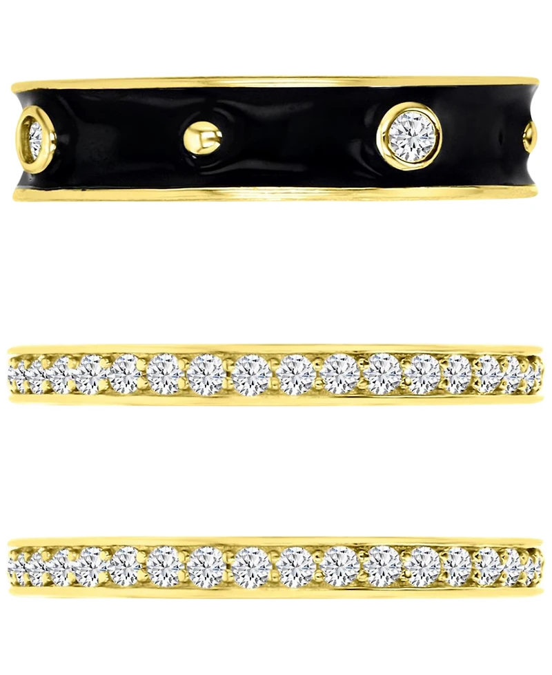 3-Pc. Set Cubic Zirconia & Enamel Stack Rings 14k Gold-Plated Sterling Silver