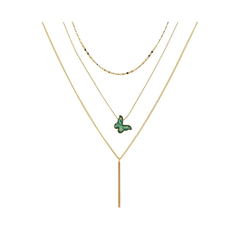 Layer Necklace with Druzy Stone Butterfly Pendant