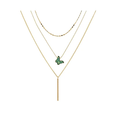 Layer Necklace with Druzy Stone Butterfly Pendant