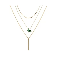 Layer Necklace with Druzy Stone Butterfly Pendant