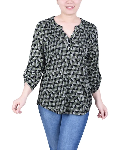 Ny Collection Women's 3/4 Roll Sleeve Top