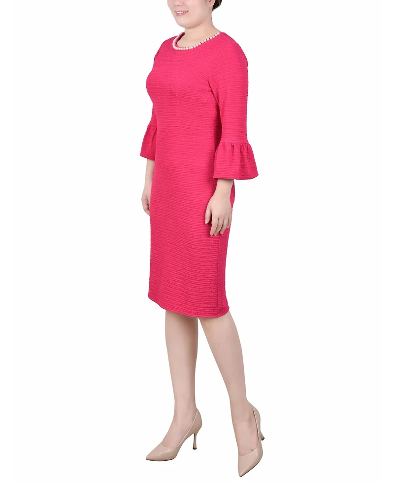 Ny Collection Women's 3/4 Length Imitation Pearl Detail Dress