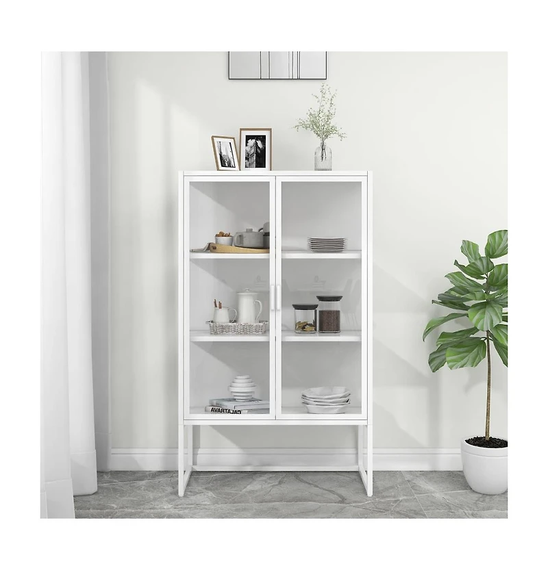 Highboard White 31.5"x13.8"x53.1" Steel and Tempered Glass