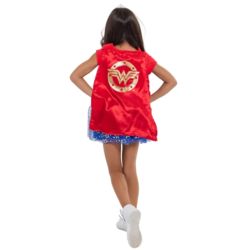 Dc Comics Justice League Wonder Woman Costume T-Shirt Tulle Skirt Headband and Cape 4 Piece Set