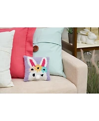 8" x 8" Easter Spring Floral Bunny Small/Petite Hooked Accent Throw Pillow