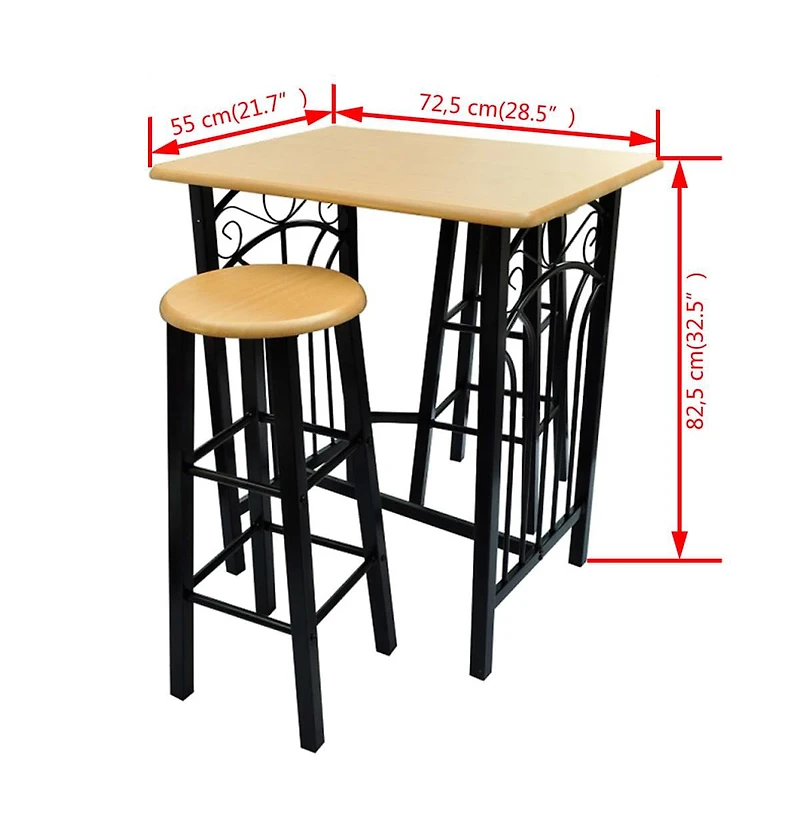vidaXL Bar Table and Stool Set 3 Pieces Wood and Steel