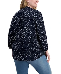 Tommy Hilfiger Plus Dot Print Pintuck 3/4-Sleeve Top