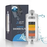 Mist Water Softening Aluminum Shower Filter, 8 Stage Filtration System, Ideal for Hand-held Shower Arms, Effectively Removes Chlorine, Reduces Dry Itc