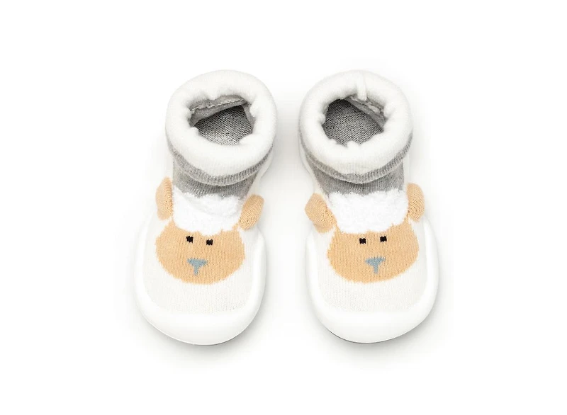 Komuello's Baby Girl Boy First Walk Sock Shoes Little Lamb - Heather Grey