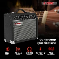 5 Core Guitar Amp 20W Amplifier for Electric Bass Acoustic Practice Amps Small Portable Mini Amplificador para Bajo with Built in Effects