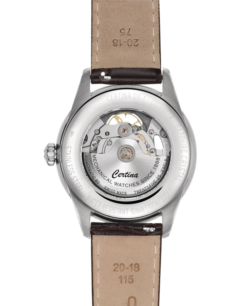 Certina Men's Swiss Automatic Ds-1 Skeleton Black Strap Watch 40mm