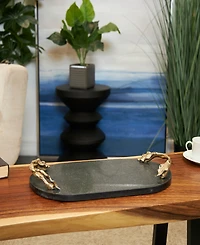 Rosemary Lane Real Marble Oval Tray with Gold-Tone Leaf Handles, 19" x 10" x 2"
