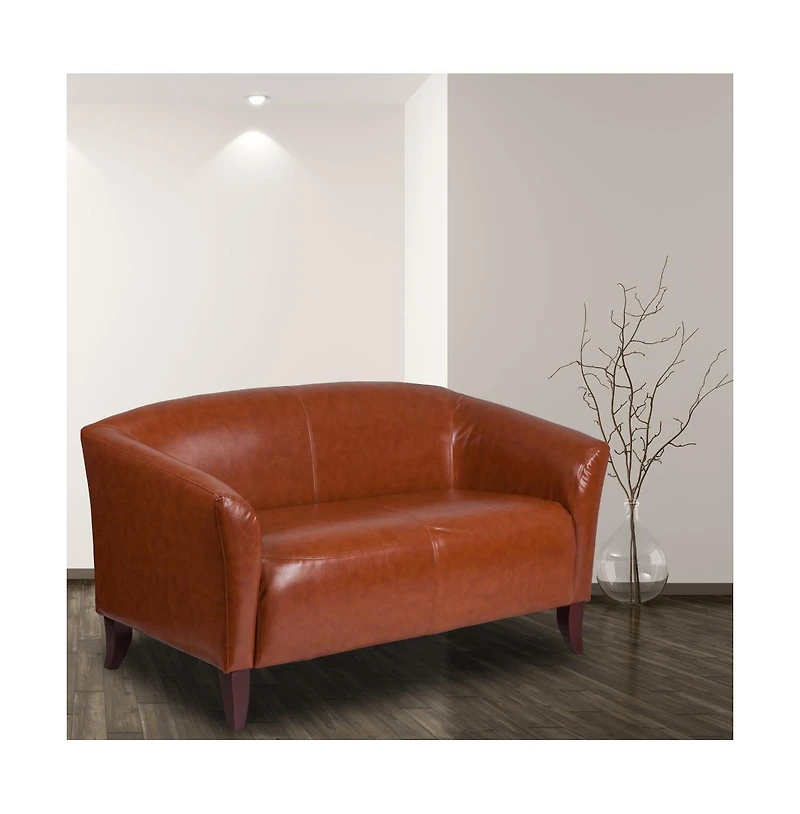 Leathersoft Reception/Living Room Loveseat With Cherry Wood Feet