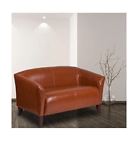 Leathersoft Reception/Living Room Loveseat With Cherry Wood Feet