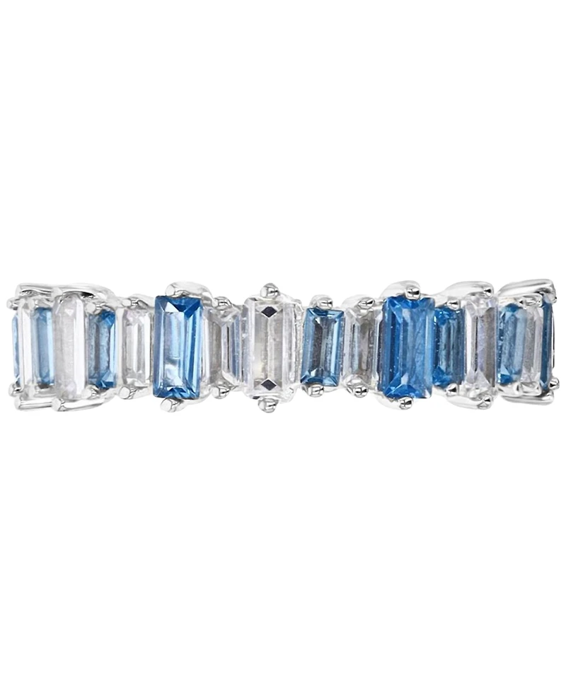 Blue Cubic Zirconia Baguette Eternity Band Sterling Silver