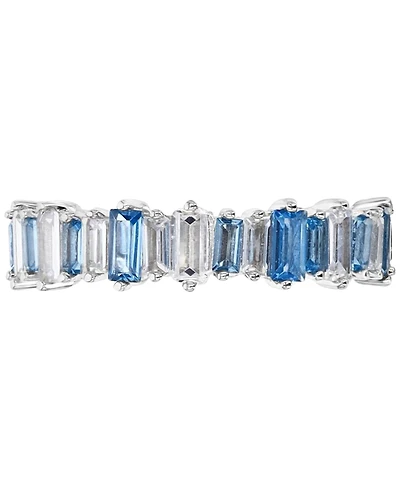 Blue Cubic Zirconia Baguette Eternity Band Sterling Silver