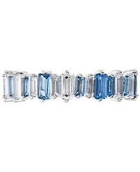 Blue Cubic Zirconia Baguette Eternity Band Sterling Silver