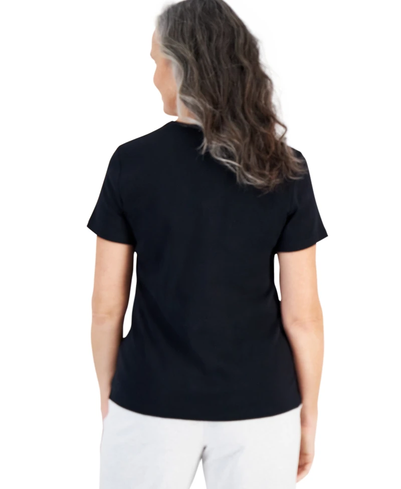Style & Co Women's Cotton Short Sleeve V-Neck Top, Exclusively at Macy's