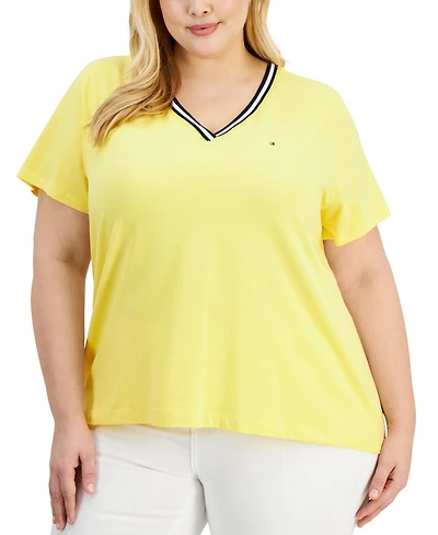 Tommy Hilfiger Plus Size Contrast Trim V-Neck Top