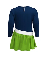 Girls Preschool Navy, Neon Green Seattle Seahawks Heart to Heart Jersey Dress