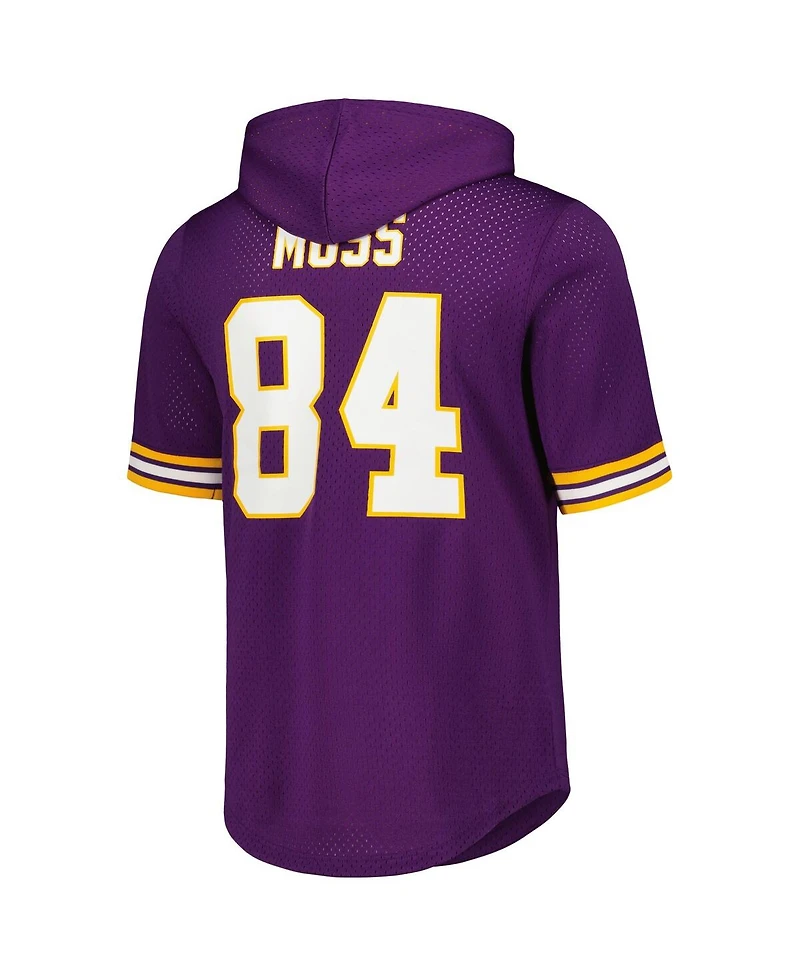 Men's Mitchell & Ness Randy Moss Purple Minnesota Vikings Retired Player Name and Number Mesh Hoodie T-shirt