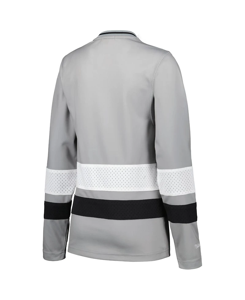 Women's Mitchell & Ness Silver Distressed Las Vegas Raiders Big Face 7.0 Long Sleeve Jersey T-shirt