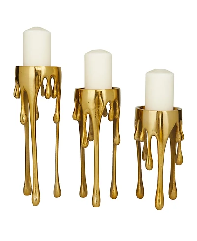 CosmoLiving Aluminum Abstract Pillar Drip Candle Holder Set of 3 - 12", 10", 8" H