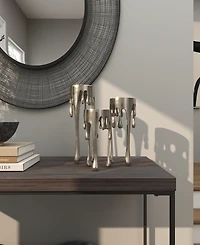 CosmoLiving Aluminum Abstract Pillar Drip Candle Holder with Melting Designed Legs Set of 3 - 12", 10", 8" H