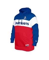 Men's New Era Royal Distressed England Patriots Big and Tall Throwback Colorblock Pullover Hoodie
