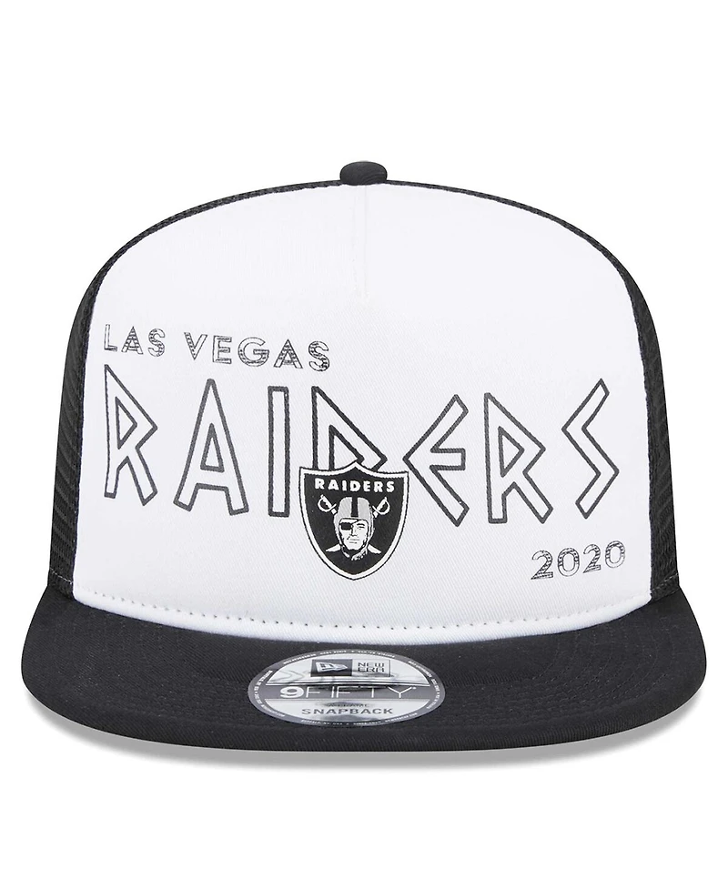 Men's New Era White, Black Las Vegas Raiders Banger 9FIFTY Trucker Snapback Hat