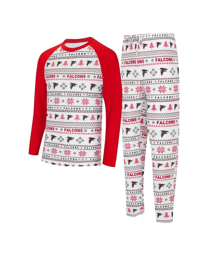 Men's Concepts Sport White, Red Atlanta Falcons Tinsel Raglan Long Sleeve T-shirt and Pants Sleep Set