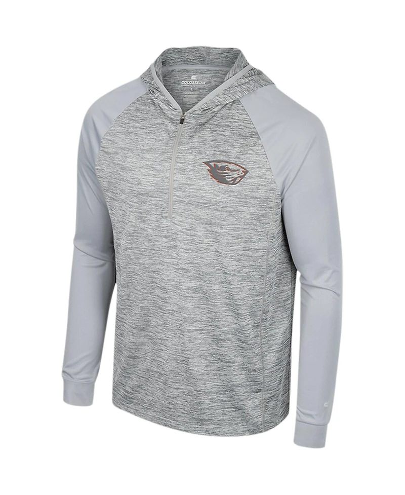 Men's Colosseum Gray Oregon State Beavers Cybernetic Raglan Quarter-Zip Hooded Top