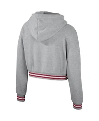 Women's The Wild Collective Heather Gray Distressed Oklahoma Sooners Cropped Shimmer Pullover Hoodie