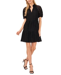 CeCe Women's Lace Babydoll Puff Sleeve Tiered Dress