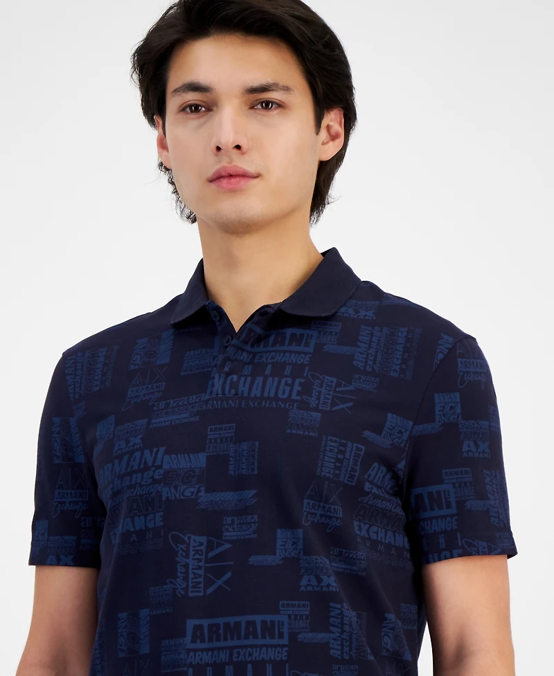 A|X Armani Exchange Men's Regular-Fit Night Sky Logo Pique Polo Shirt