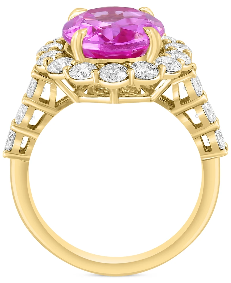 Effy Lab Grown Pink Sapphire (5-3/8 ct. t.w) & Lab Grown Diamond (1-1/2 ct. t.w.) Halo Ring in 14k Gold