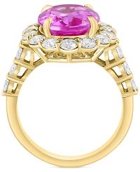 Effy Lab Grown Pink Sapphire (5-3/8 ct. t.w) & Lab Grown Diamond (1-1/2 ct. t.w.) Halo Ring in 14k Gold