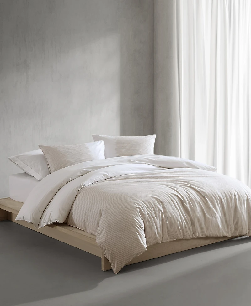 Calvin Klein Ikat Pinstripe Cotton Percale 3 Piece Duvet Cover Set, King
