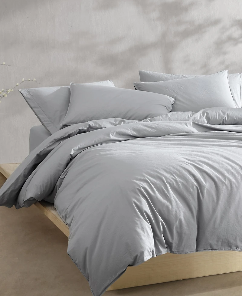Calvin Klein Washed Percale Cotton Solid 3 Piece Comforter Set