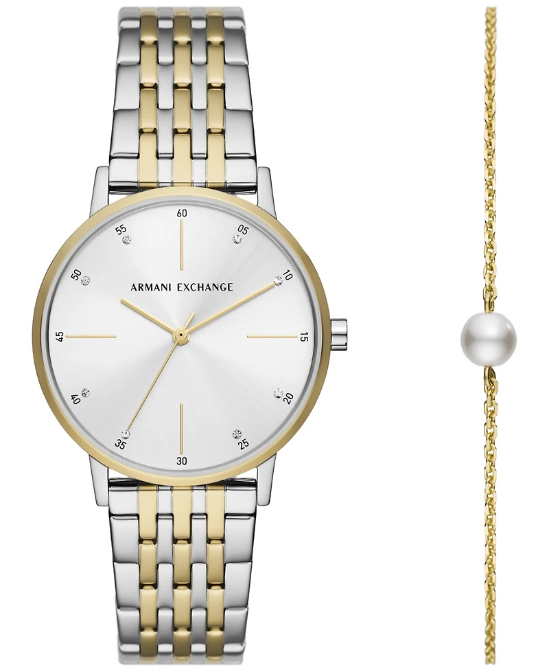 A|X Armani Exchange Women's Three Hand Two-Tone Stainless Steel Watch 36mm and Bracelet Set