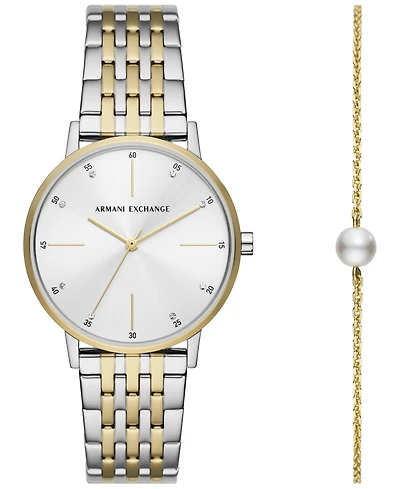 A|X Armani Exchange Women's Three Hand Two-Tone Stainless Steel Watch 36mm and Bracelet Set
