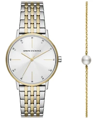 A|X Armani Exchange Women's Three Hand Two-Tone Stainless Steel Watch 36mm and Bracelet Set